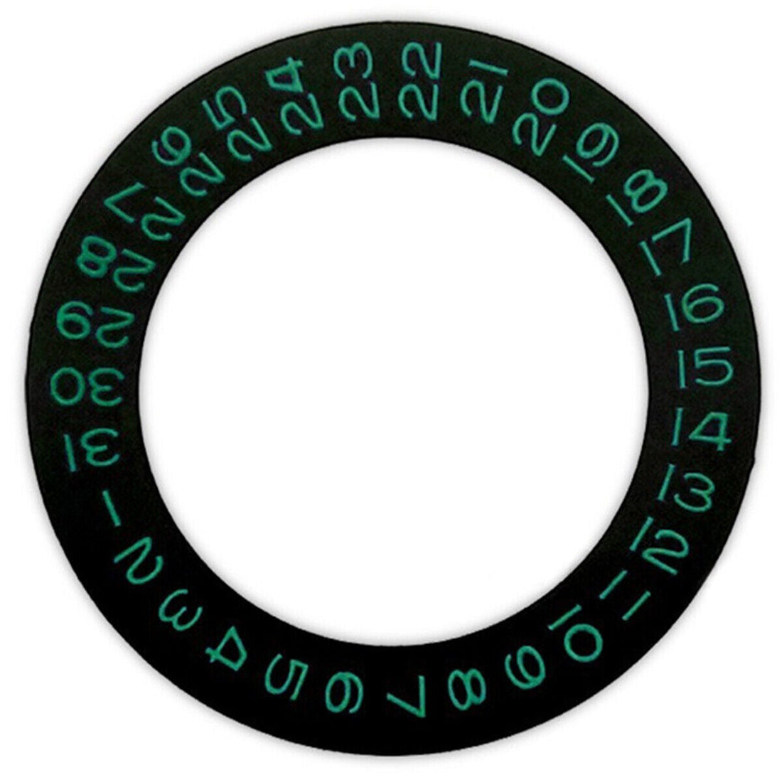 Black background date wheel overlay with green font for ETA2824, 2836, 8200 watch movements.