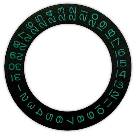 Black background date wheel overlay with green font for ETA2824, 2836, 8200 watch movements.
