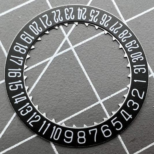 Japan-made black date disk wheel for Miyota 9015 watch movement, date display at 6 o'clock.