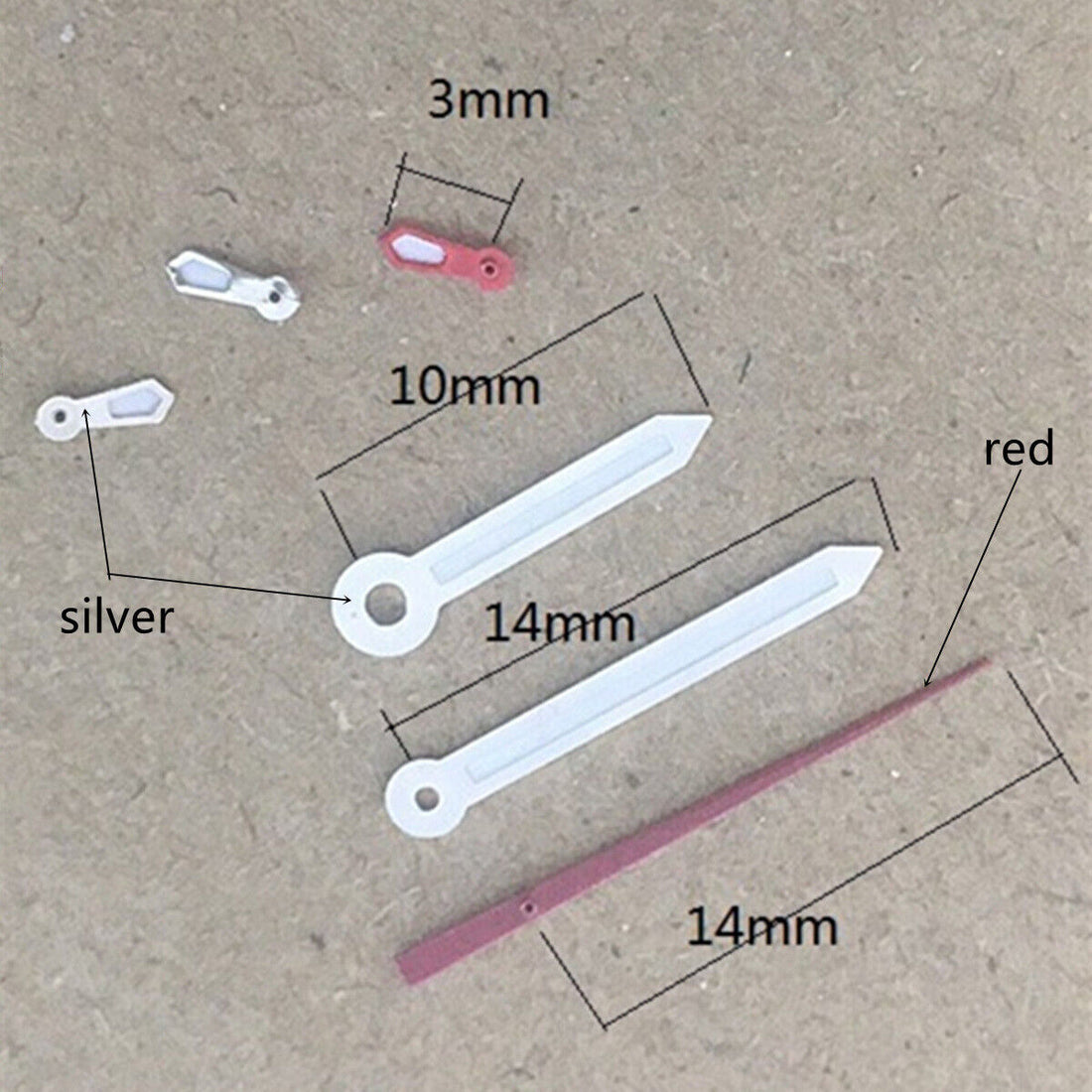 14mm red second hand with green lume for VD53 VD54 VD57 watch movements, precise and luminous.