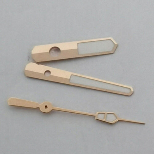 Rose gold watch hands with second hand, compatible with NH35 NH36 7S26 7S36 4R35 movements for precise timekeeping.