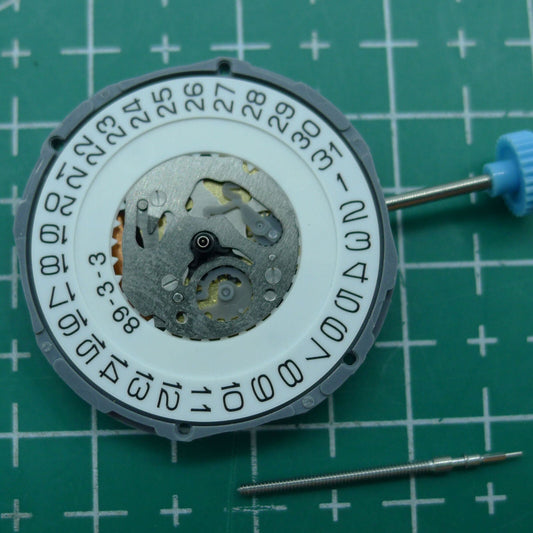Miyota 6M12 quartz watch movement with date at 3 o'clock and 3 hands, precision Japan mechanism