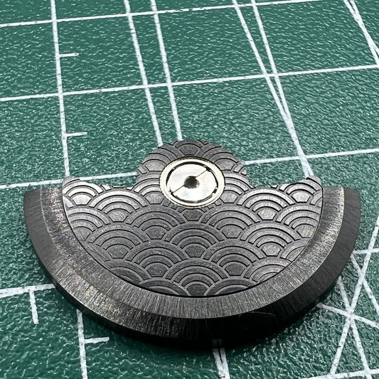 Black Sea Wave carved rotor oscillating weight for Miyota NH35 NH36 watch movements, detailed design.