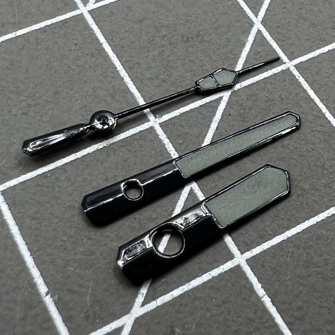 12.5mm black trim grey painted watch hands with green lume for NH35 NH36 7S26 7S36 movements,.
