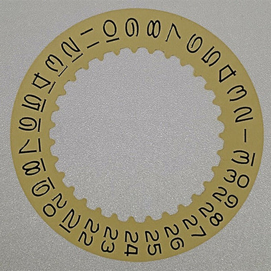 Golden vintage numeral date wheel for 3135 movement, enhancing watch accessory style and function.
