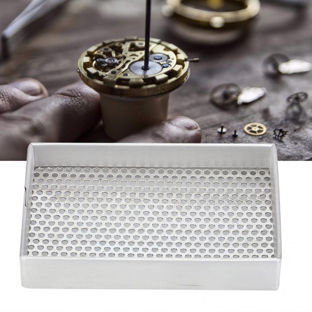 Aluminum watch parts storage tray, organizer and cleaning tool for watchmakers.