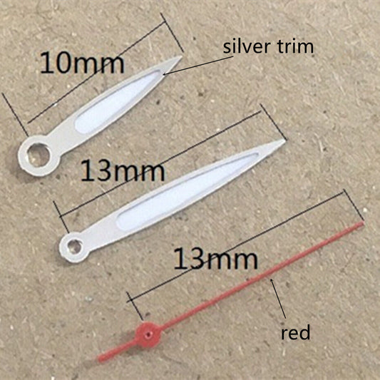 Green luminous 13mm watch hands with red second hand for Miyota 1M12 movement.