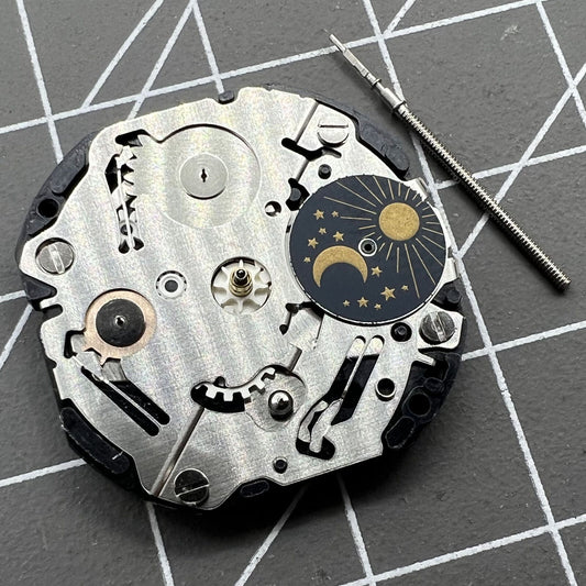 Japan Made Hattori Epson TMI VX3F quartz watch movement with stem, precise timekeeping for watch repairs