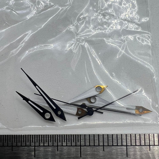 Black luminous watch hands with black trim for Miyota 2035 quartz movement by P1-H3-C48, enhancing readability.
