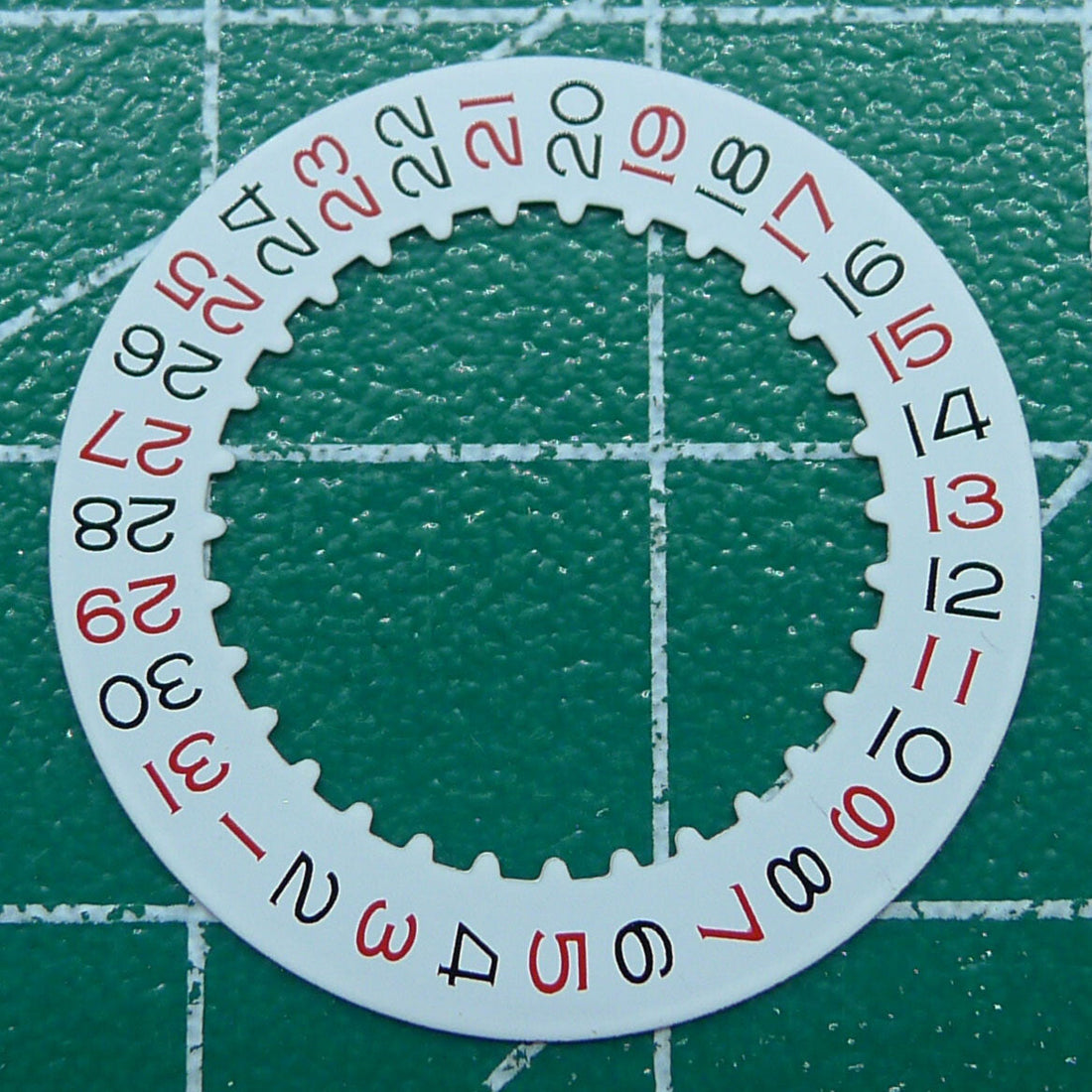 Replacement red date disk wheel showing odd numbers for RLX 3135 movement, compatible watch accessory.