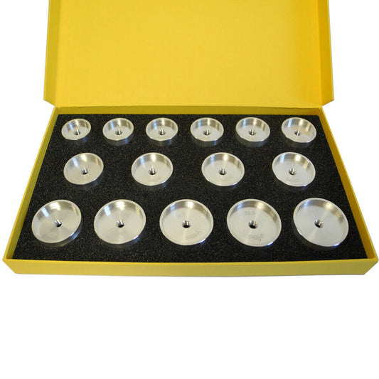 Bergeon 5499-15 aluminum glass fitting dies set for tension ring glasses repair and adjustment