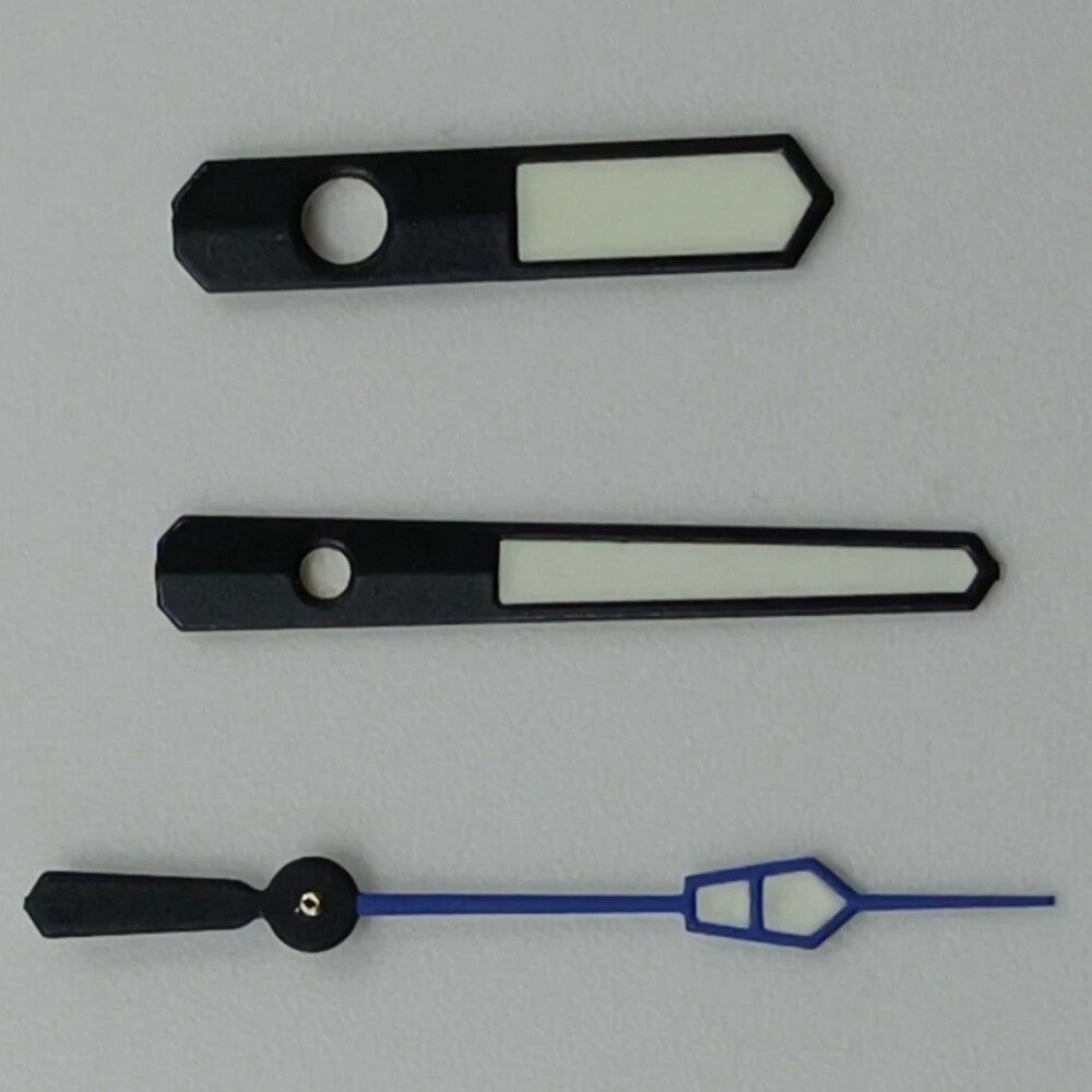 Blue and black trim 12.5mm watch hands with green lume for NH35 NH36 7S26 7S36 movements