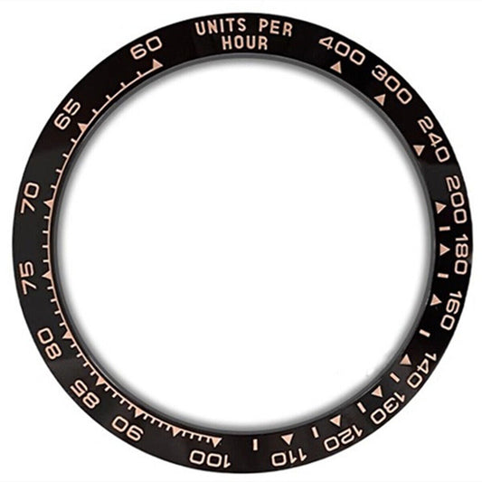 Ceramic black bezel with rose gold font for Daytona watch, 37.65x30.7mm accessory.