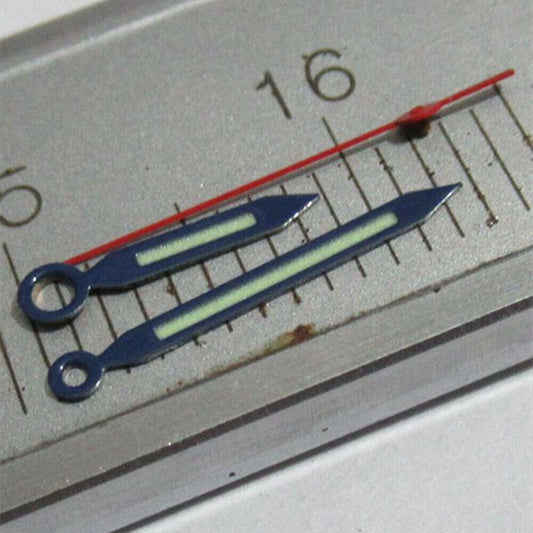 Red second hand with blue trim and green lume, compatible with Miyota 2035, 2115, 2105 watch movements.
