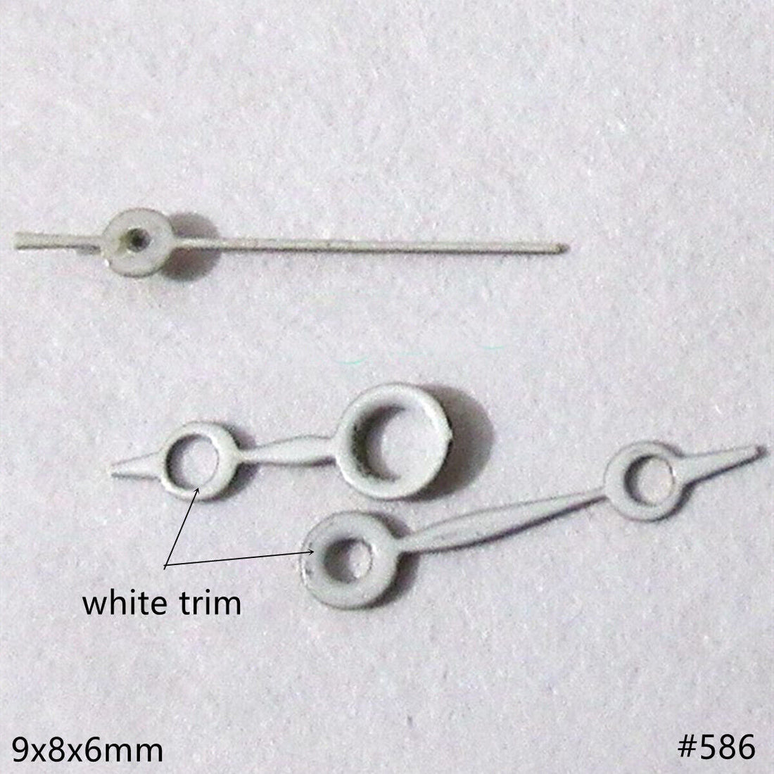 9mm hollow white painted watch hands set compatible with Miyota 2035, 2115, 2105, 2305 movements.