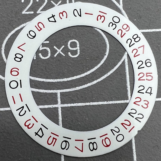 Red odd number date wheel overlay for ETA2824 2836 watch movement on white background.