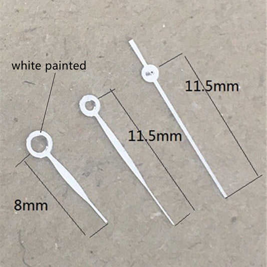 White painted 11.5mm arrow-shaped watch hands for Miyota 1M12, no lume, precision crafted.