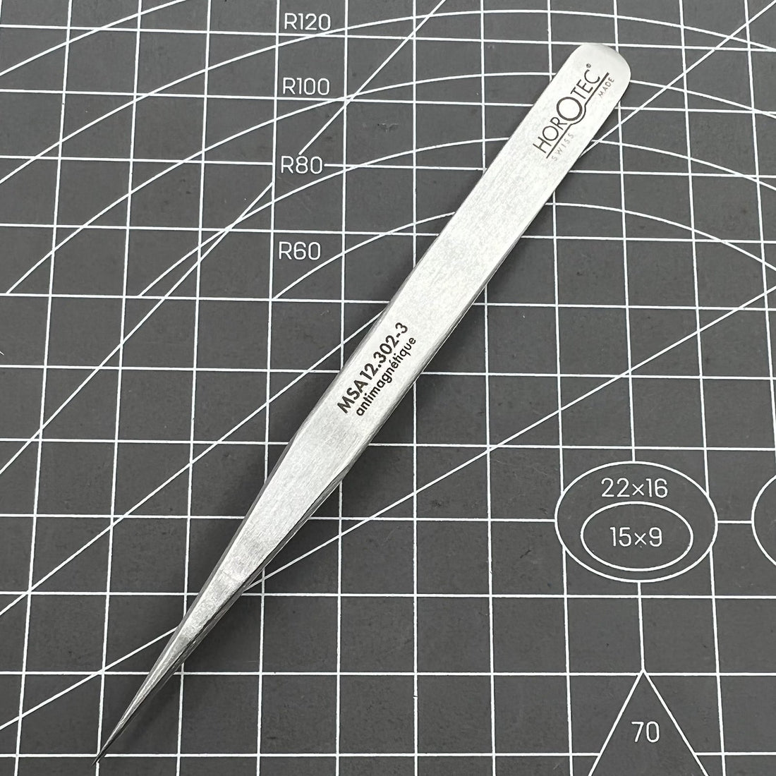 Swiss Horotec antimagnetic fine tweezers for delicate spiral springs, precise watch accessory tool MSA12.302-3