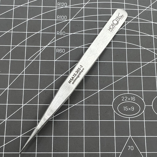 Swiss Horotec antimagnetic fine tweezers for delicate spiral springs, precise watch accessory tool MSA12.302-3
