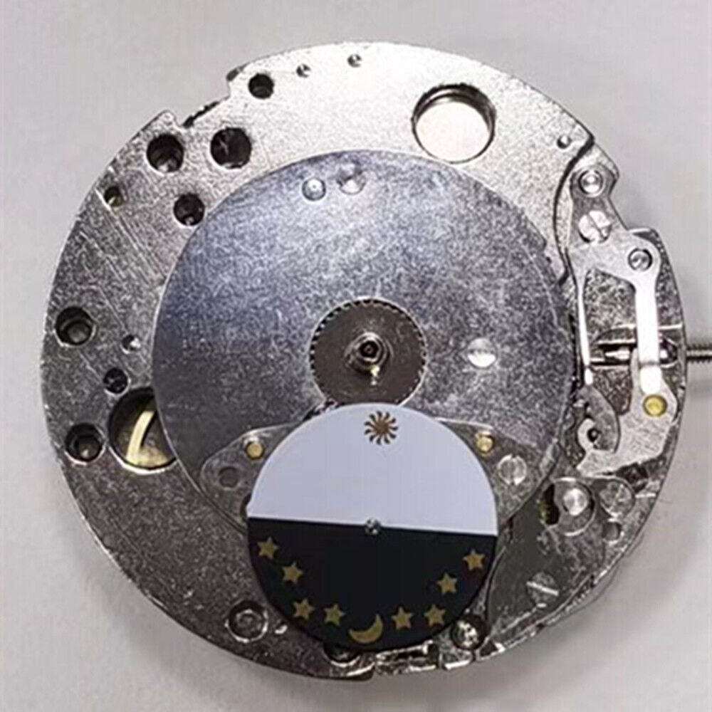 Watch accessory featuring China Made 2813 automatic mechanical movement with 3 hands and moon phase at 6 o'clock.