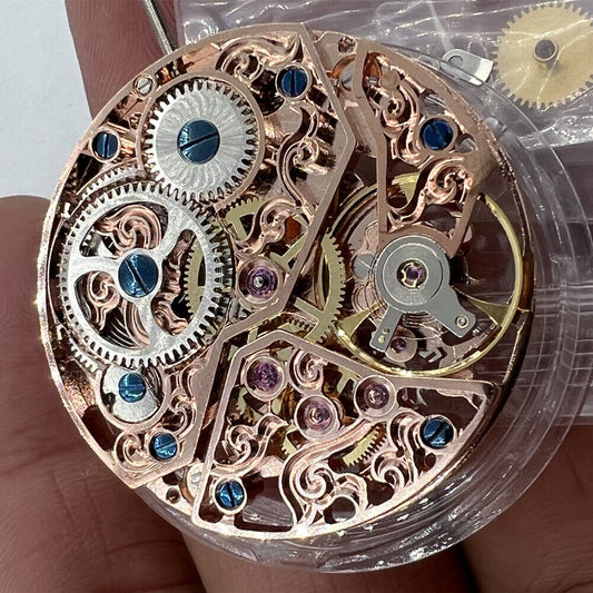 China Made ST3600 6497 carved hollow watch movement showcasing manual winding mechanical design.