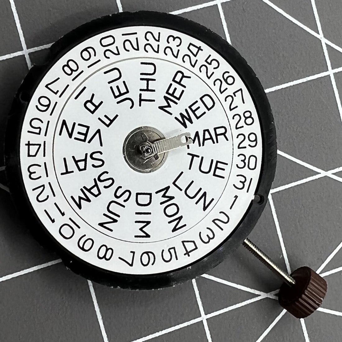 Ronda 517 Swiss made quartz watch movement with date display at 3 o'clock for precise timekeeping
