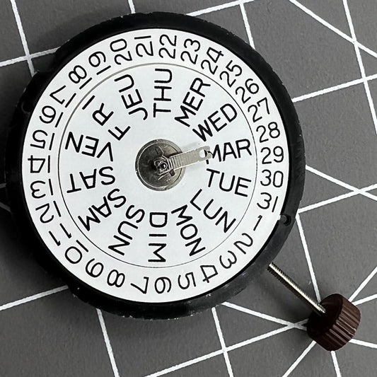 Ronda 517 Swiss made quartz watch movement with date display at 3 o'clock for precise timekeeping