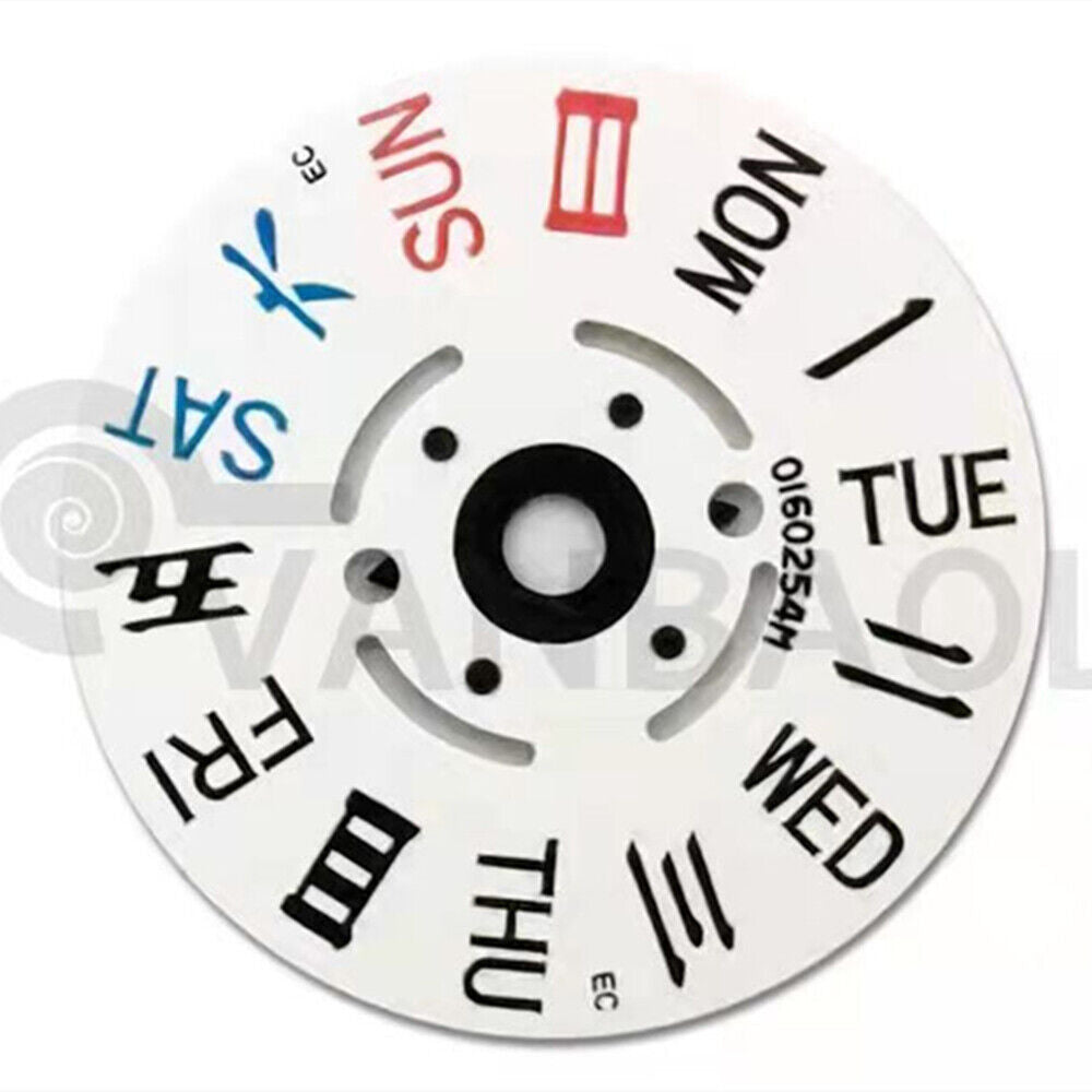 White English-Chinese week disk for NH35 NH36 movement, compatible watch accessory.
