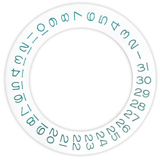 Green date wheel overlay on white background for ETA2824, 2836, 8200, 8215 watch movements.