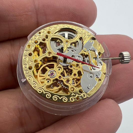 Asian Golden Tianjin TY2807 T16 automatic mechanical watch movement with hollow design for precise replacement.