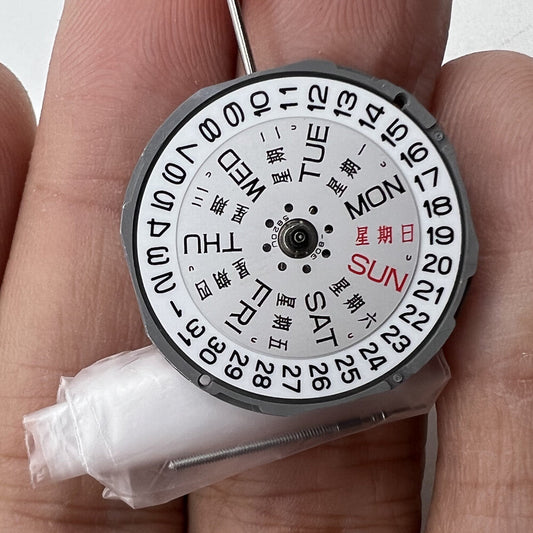 Miyota 1M02 Japan quartz watch movement with 3 hands and dual date display from Day Date collection.