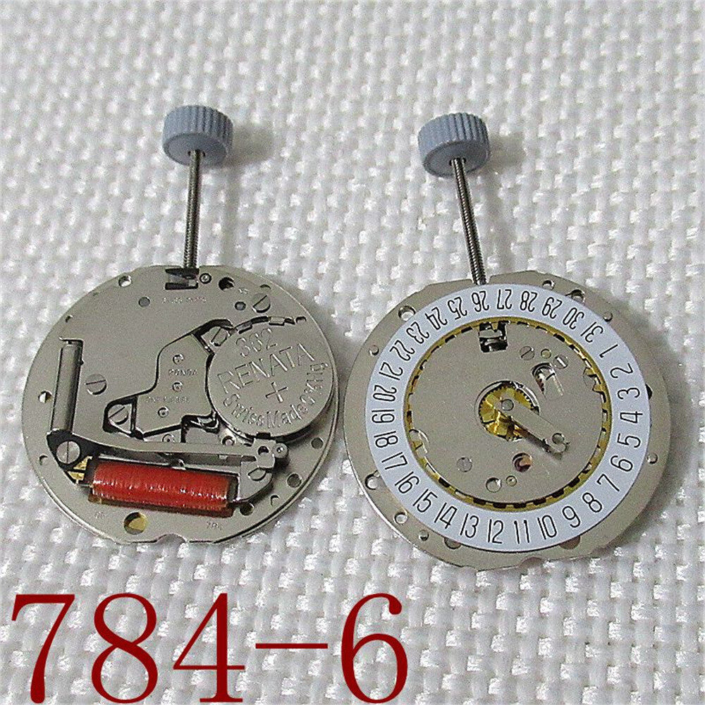 Ronda 784 quartz watch movement with date window at 3 and 6, Swiss precision repair part.