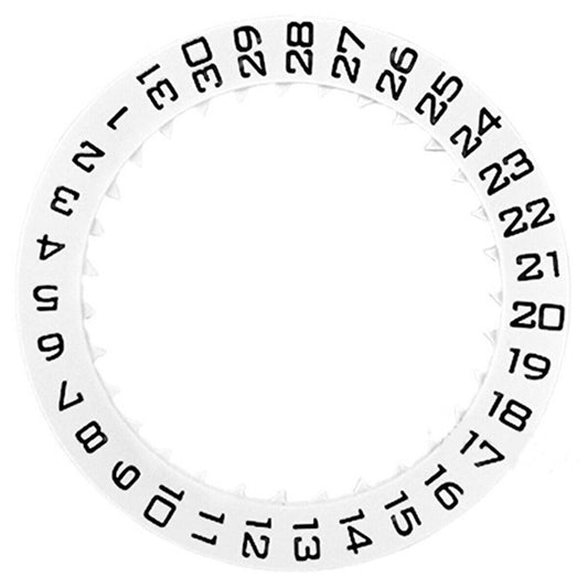 White KA Font date disk wheel for Miyota 8215 watch movement, precise replacement part.
