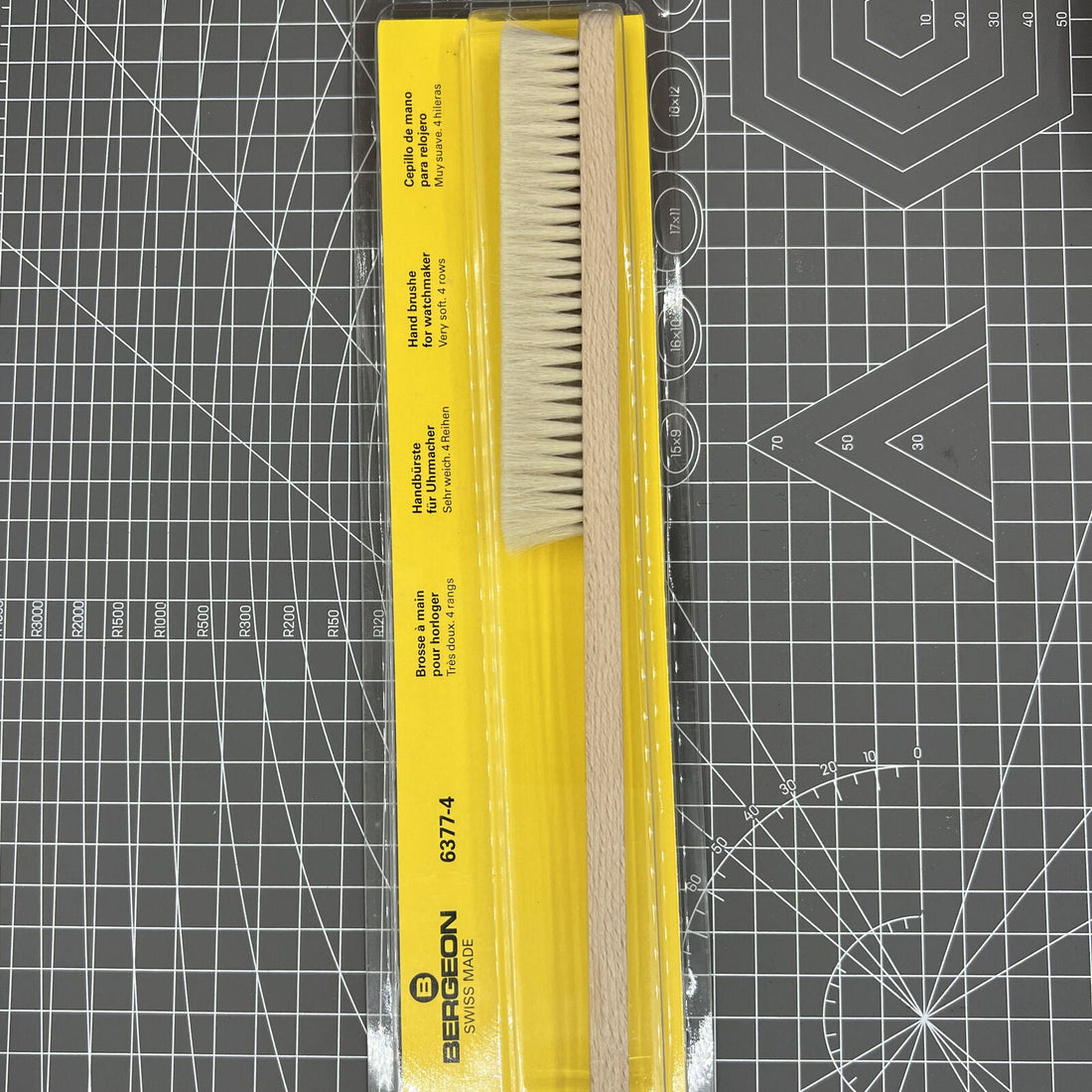 Swiss Made Bergeon 6377-4 soft 4-row watch hand cleaning brush for precise maintenance and delicate cleaning