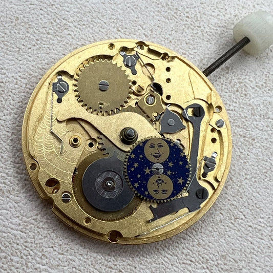 Swiss ETA 255.483 quartz movement showing multifunctional watch mechanism by ETA.