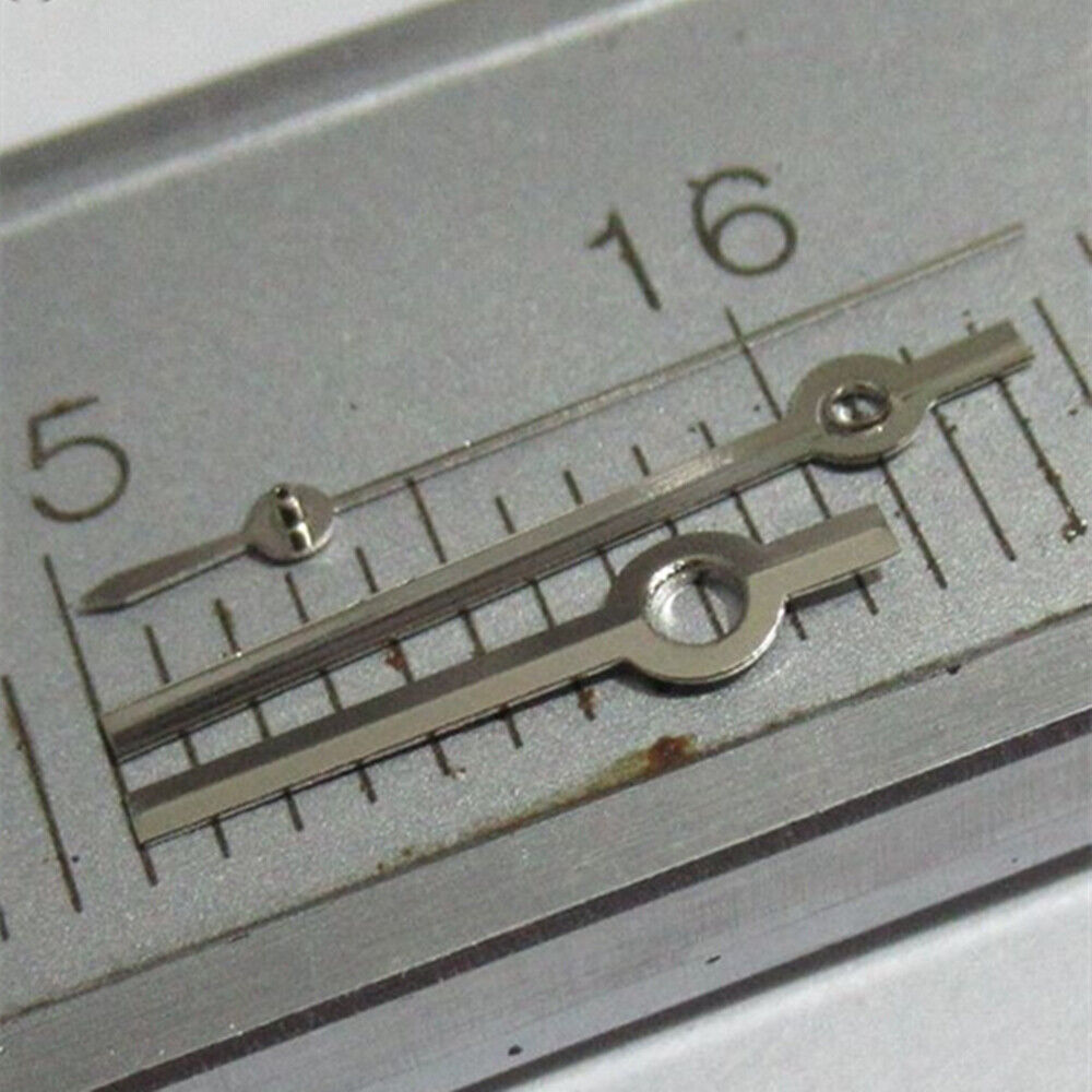 11mm silver square pointed watch hands set by Miyota for precise timepieces like 2035 and 2115 movements.