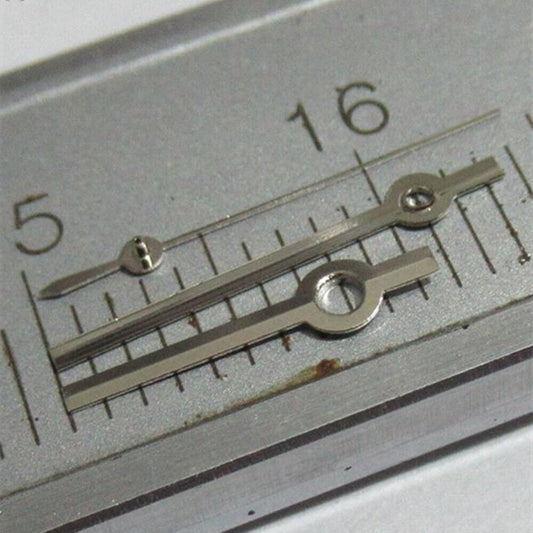 11mm silver square pointed watch hands set by Miyota for precise timepieces like 2035 and 2115 movements.