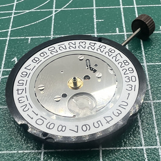Swiss Made Ronda 515 quartz watch movement with date display at 3 o'clock, Swiss parts precision.