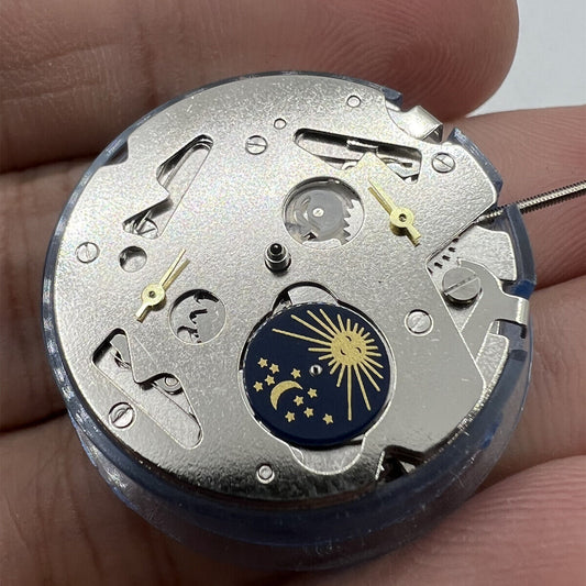 Asian Tianjin Seagull ST6 watch with 3 hands and moon phase at 6 o'clock, automatic mechanical movement.