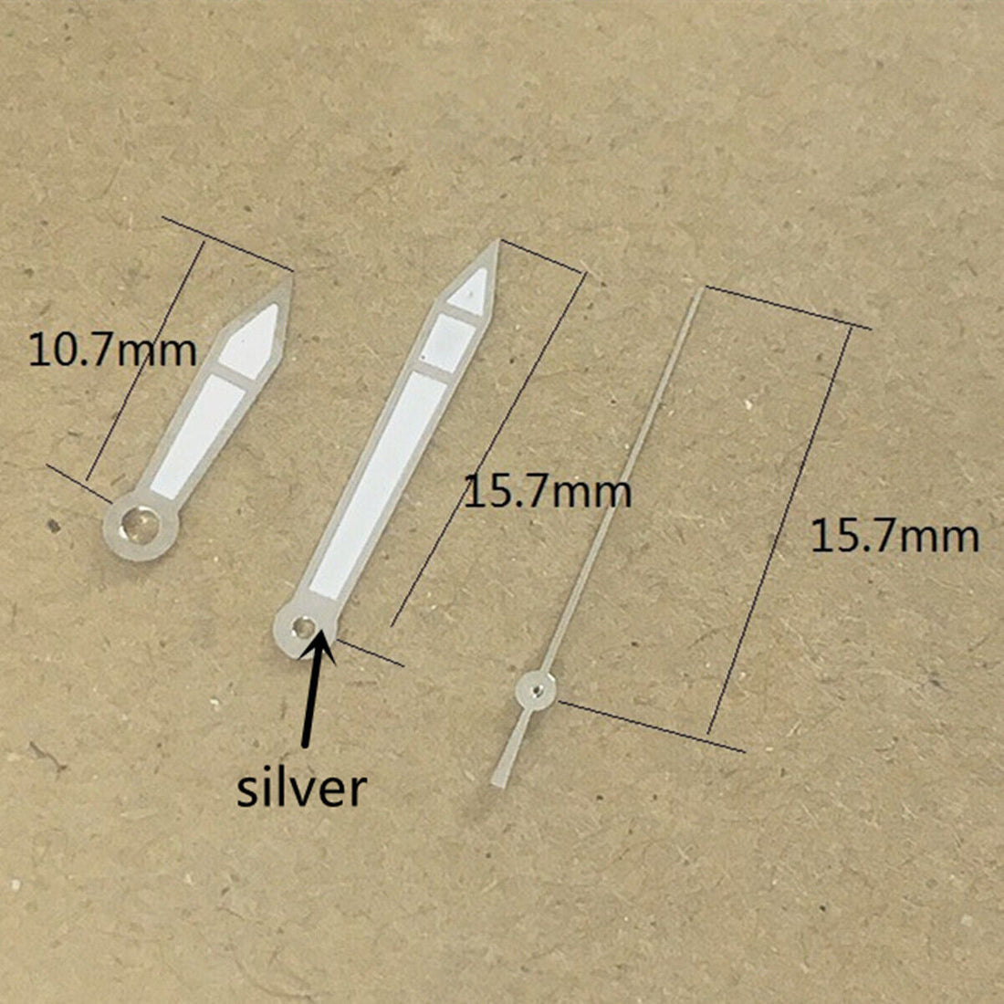 Silver-trimmed white watch hands for Miyota 2315/2035/2036/2115/2305 movements, 15.7mm, Timex brand
