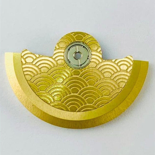 Golden Sea Wave carved rotor for Miyota NH35 NH36 watch movement, enhancing automatic winding efficiency.