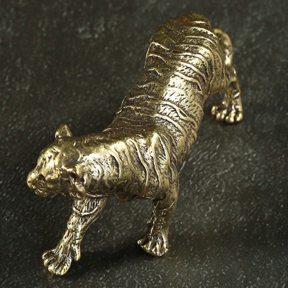 Solid copper Northeast Tiger trinket, vintage hand-carved bronze model figurine for collectors.
