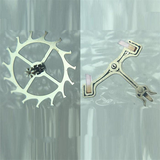Escape wheel and pallet fork set for Miyota NH35 NH36 watch movement, precise timekeeping components.