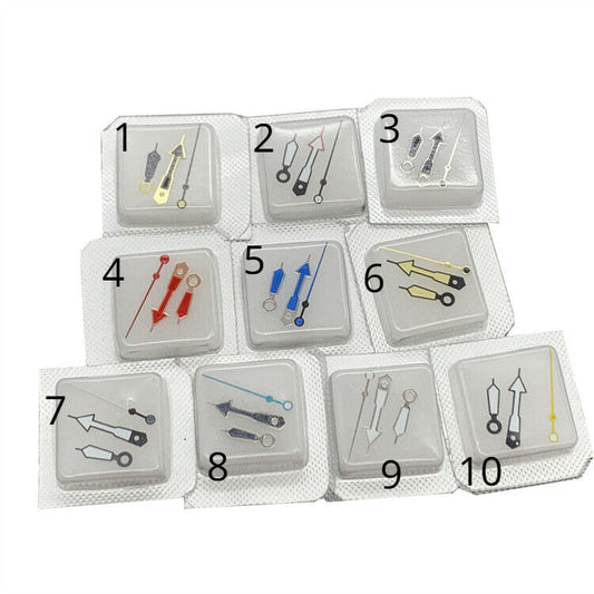 Green luminous arrow-shaped watch hands set for Miyota NH35/NH36, enhancing visibility and style