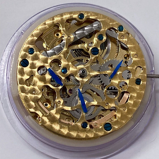 Hangzhou 2189 automatic mechanical watch movement with golden carved hollow design, China made precision craftsmanship.