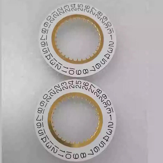 White date disk wheel showing date at 3 o'clock for Ronda 705 quartz watch movement.