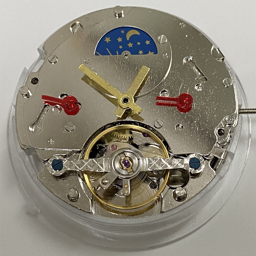 China Made multifunctional automatic watch with mechanical movement and moon phase display at 12 o'clock.