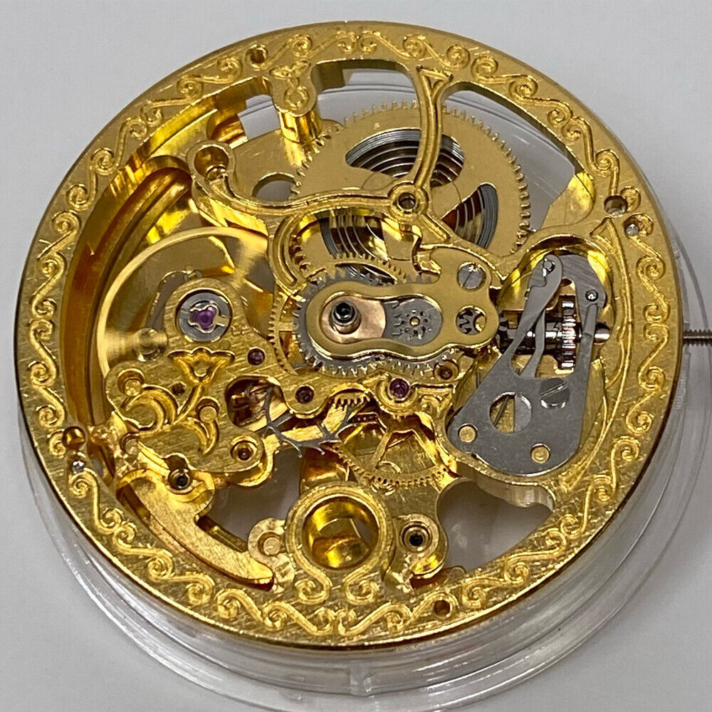 Golden 32.8mm 7120 automatic mechanical watch movement, hollow design, precision China-made part.