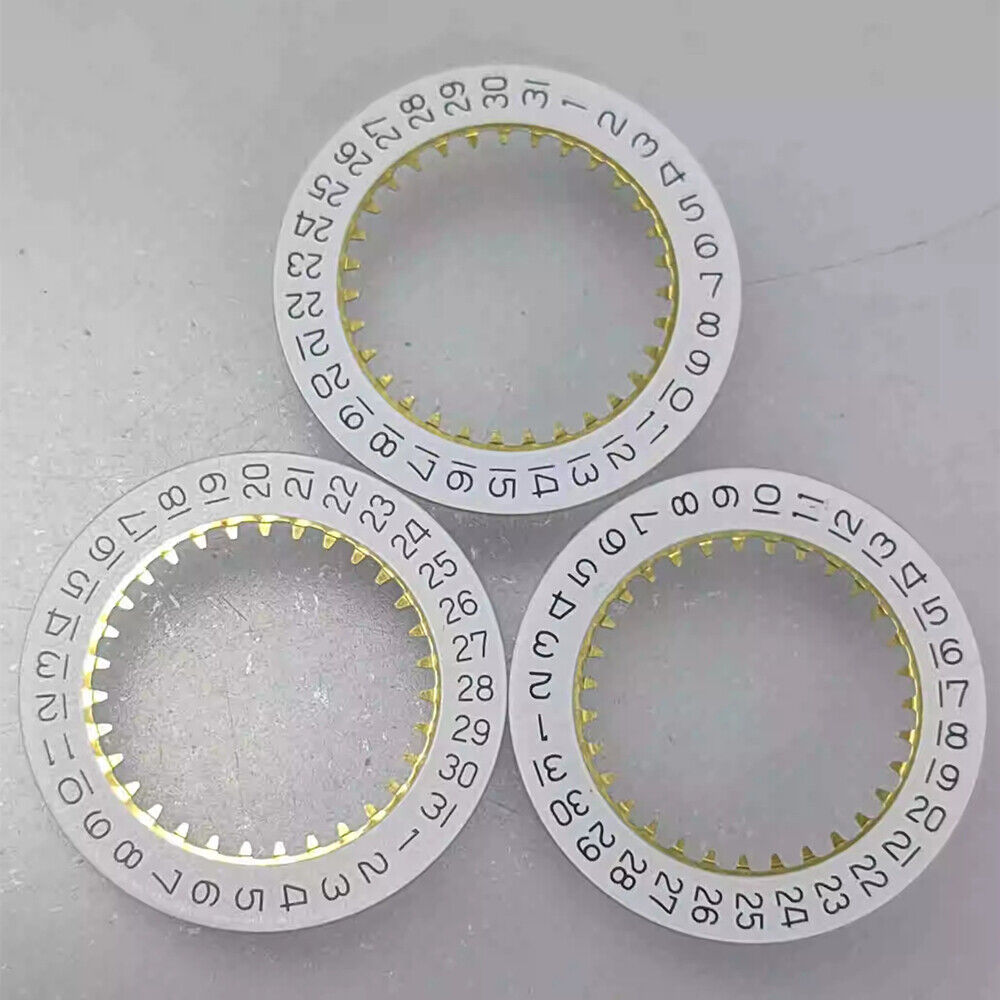White date disk wheel displaying date at 3 o'clock for Ronda 585 quartz movement watches.