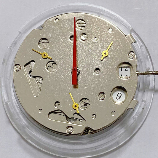 Tianjin T16 automatic watch movement with small seconds at 2, 6, and 10 o'clock positions by China Made.